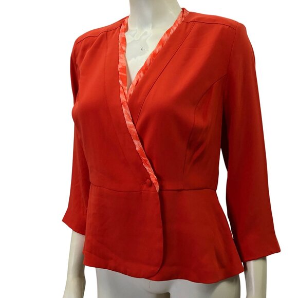 Cabi Wrap-Style Blazer top 3/4 Sleeves & Satin Trim Peplum Design 4 NWT - Picture 6 of 8